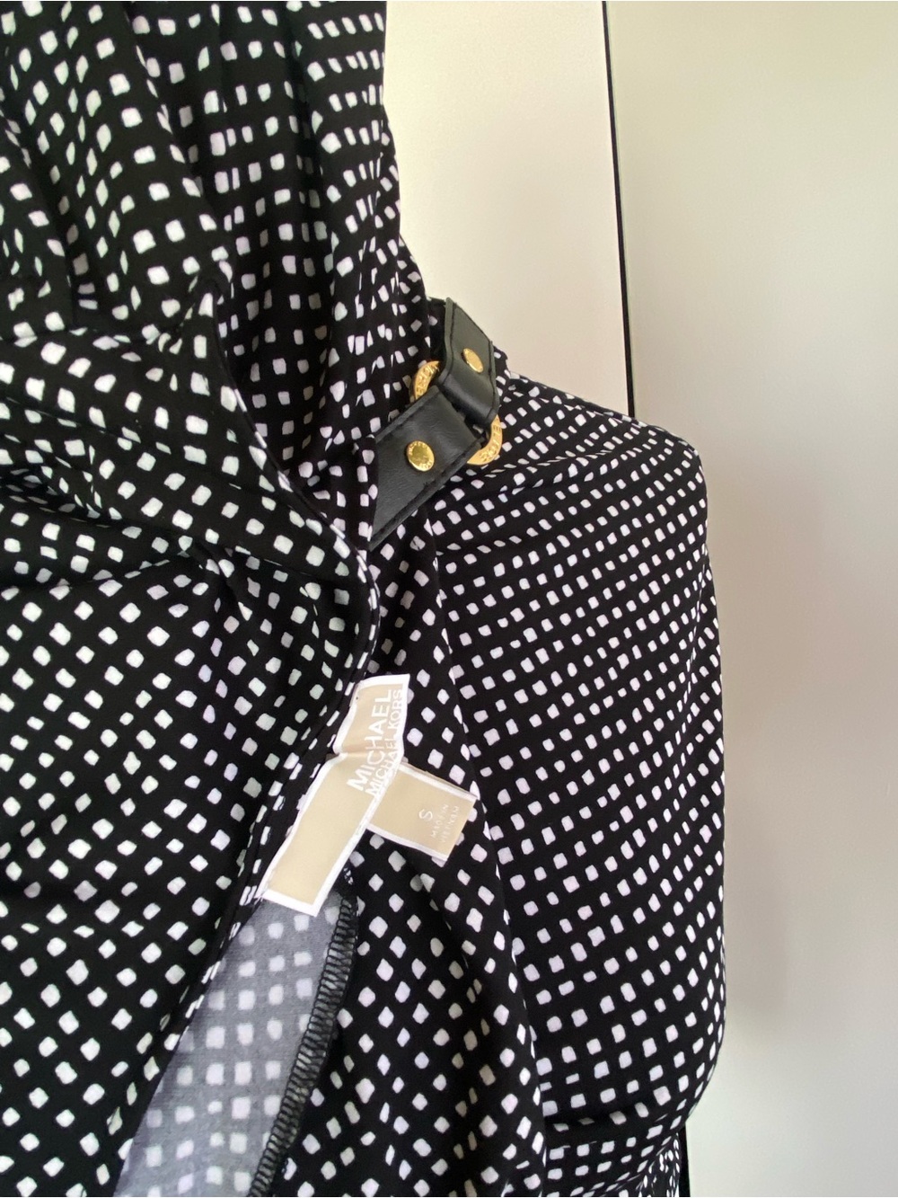 Michael Kors Black and White Geometric Print Dress with Gold Hardware